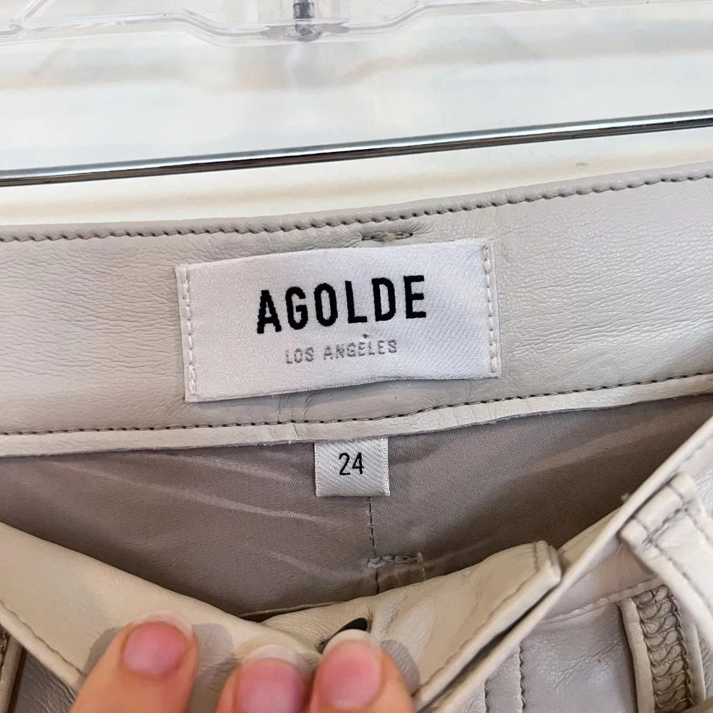 Agolde 90s Pinch Waist Cream Recycled Leather High Waist Straight Leg Pants 24 - Picture 7 of 13